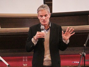 Dr. Glen Maddison speaks about hastening death and palliative care at this year's Central Forum at Central United Church. About 100 people attended Tuesday's talk. (Tyler Kula/Sarnia Observer/Postmedia Network)