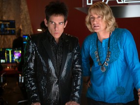 In this image released by Paramount Pictures, Ben Stiller portrays Derek Zoolander, left, and Owen Wilson portrays Hansel  in a scene from, "Zoolander 2." (Wilson Webb/Paramount Pictures via AP)