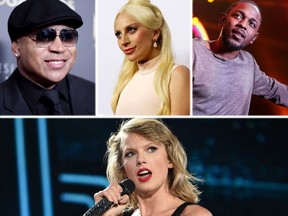 (Clockwise from top) LL Cool J, Lady Gaga, Kendrick Lamar and Taylor Swift. (AP/Reuters file photos)