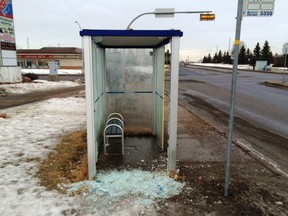 Fourteen Edmonton Transit shelters were vandalized in southwest Edmonton last Saturday. Police are looking for the people responsible.
