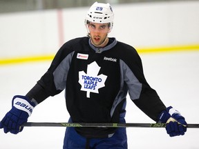Defenceman Jared Cowen takes part in his first Maple Leafs practice in Edmonton on Wednesday, Feb. 10, 2016. (David Bloom/Postmedia Network)