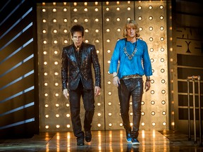 In this image released by Paramount Pictures, Ben Stiller portrays Derek Zoolander, left, and Owen Wilson portrays Hansel  in a scene from, "Zoolander 2." (Philippe Antonello/Paramount Pictures via AP)
