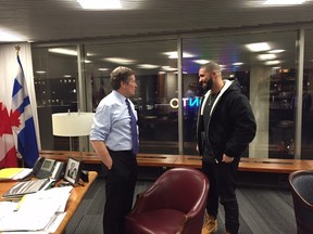 Mayor John Tory and Drake meet in the mayor's office at Toronto City Hall on Feb. 3 (Supplied photo)
