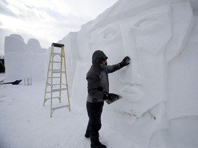 Snow carvings are taking shape in the vicinity of Fort Gibraltar in preparation for Festival Du Voyageur.