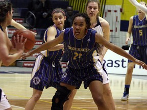 Laurentian Voyageurs women's basketball players take on the University of Toronto earlier this season. The Voyageurs will host their CIS Shoot for the Cure fundraiser on Saturday. Ben Leeson/The Sudbury Star/Postmedia Network