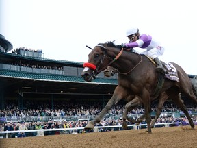 Mario Gutierrez aboard Nyquist wins the Breeders’ Cup Juvenile last year. (USA TODAY SPORTS)