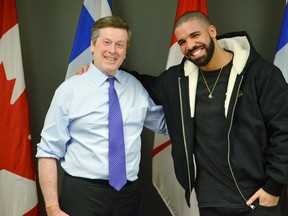 Mayor John Tory and Drake meet in the mayor's office at Toronto City Hall on Thursday Feb. 11, 2016. (Handout)