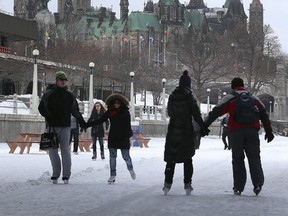 The Rideau Canal opened again to skaters in Ottawa Tuesday Feb 9, 2016. Not many people were out skating on a weekday afternoon. )Tony Caldwell/Postmedia Network)