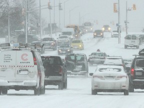 Traffic was reduced to a crawl in Niagara Falls on Friday Feb 12, 2016, during gusting wind and heavy snow squalls. Bands of lake effect flurries and snow squalls off Lake Erie affected many areas of southern Niagara including Niagara Falls, Fort Erie and Welland. Environment Canada issued an extreme cold weather alert Friday and additional flurries are expected in the region over the weekend. Mike DiBattista/Niagara Falls Review/Postmedia Network
