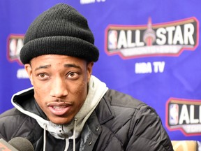 DeMar DeRozan speaks at a news conference during all-star game media day on Friday. (USA TODAY SPORTS)