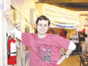 Andrew Tribe, artistic director of Original Kids Theatre Company, started as a cast member when he was 11 in 1998. He is standing outside The Spriet Family Theatre on the mezzanine of Covent Garden Market where the company will celebrate its 25th anniversary Saturday. (JOE BELANGER, The London Free Press)