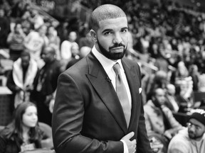 In this Friday, Feb. 12, 2016 photo, Drake attends the NBA All-Star Celebrity Game at Ricoh Coliseum in Toronto. (Photo by Ryan Emberley/Invision/AP)