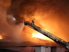 Firefighters battle a major fire at Gardewine in the Walden Industrial Park in 2016. John Lappa/Sudbury Star