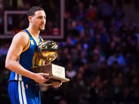 Golden State Warriors' Klay Thompson after winning the 2016 NBA all-star three-point competition. (Ernest Doroszuk, Toronto Sun)