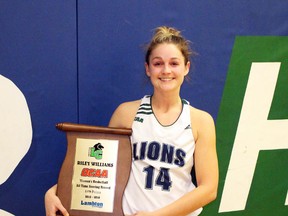 Sarnia native Riley Williams is the new all-time Ontario Colleges Athletic Association women's basketball scoring leader with 1,181 career points. The 23-year-old Lambton Lions guard passed the previous career points leader during her team's victory over the Niagara Knights on Sunday, Feb. 14, 2016 in Sarnia, Ont. Terry Bridge/Sarnia Observer/Postmedia Network
