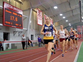 Laurentian University's Katie Wismer ran a personal best time in the 3,000 metres at the Valentine Invitational in Boston on the weekend.