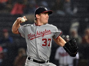 Washington Nationals starting pitcher Stephen Strasburg (37) pitches against the Atlanta Braves during the second inning at Turner Field. Dale Zanine-USA TODAY Sports