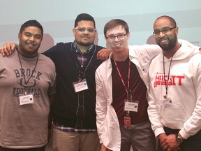 Adam McKinlay, third from left, with his team at the Scotia Hack IT event. The Petrolia high school graduate was part of a group that earned that attention of ScotiaBank at a hackathon competition held earlier this month.
Submitted photo