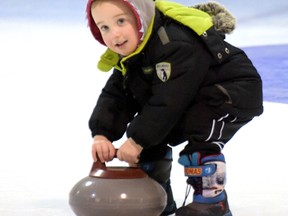 Curling was one of three 'Try It' sports this year at the Colin Campbell Community Arena during the 2016 Family Day activities at the Tillsonburg Community Centre. (CHRIS ABBOTT/TILLSONBURG NEWS)