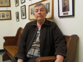 Susie Kicknosway Jones sits at Central United Church on Tuesday February 16, 2016 in Sarnia, Ont., before her presentation during the Central Forum 2016 Speaker Series. Jones, a Walpole Island resident, spoke about her experience of being taken from her home as a young child to attend a residential school.
 Paul Morden/Sarnia Observer/Postmedia Network