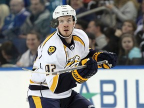 Nashville Predators centre Ryan Johansen passes the puck during a game against the Tampa Bay Lightning at Amalie Arena. (Kim Klement/USA TODAY Sports)