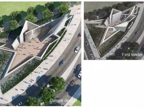 National Holocaust Monument: As appearing in the first tender, upper right, and current design. (NATIONAL CAPITAL COMMISSION)