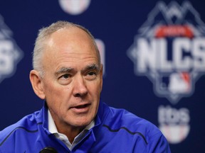 In this Friday, Oct. 16, 2015 file photo, New York Mets general manager Sandy Alderson answers questions for the media during a news conference in New York. (AP Photo/Julie Jacobson, File)