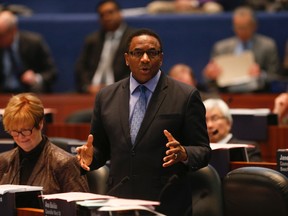Councillor Michael Thompson speaks during the budget debate at City Hall on Wednesday, February 17, 2016. (Jack Boland/Toronto Sun)