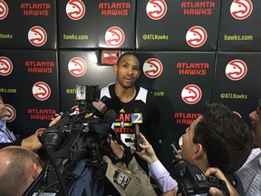 Atlanta Hawks all-star centre Al Horford speaks with the media after practicing at Philips Arena in Atlanta on Feb. 17, 2016. (AP Photo/Paul Newberry)
