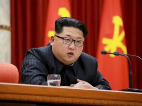 North Korean leader Kim Jong Un speaks during a ceremony at the meeting hall of the Central Committee of the Workers' Party of Korea (WPK) in this undated file photo released by North Korea's Korean Central News Agency (KCNA) on January 13, 2016. U.N. North Korea human rights expert Darzuki Marusman has asked the United Nations officially to notify North Korean leader Kim that he may be investigated for crimes against humanity.    REUTERS/KCNA/Files