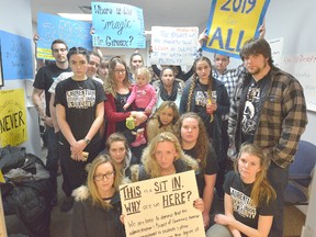 Laurentian University students in Barrie held a sit-in this month in a University Partnership Centre office of Laurentian to protest the board of governors' decision to pull out of the Barrie campus.IAN MCINROY/BARRIE EXAMINER/POSTMEDIA
