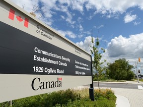 A sign for the Government of Canada's Communications Security Establishment (CSE) is seen outside their headquarters in the east end of Ottawa in this July 23, 2015 file photo. (THE CANADIAN PRESS/Sean Kilpatrick)