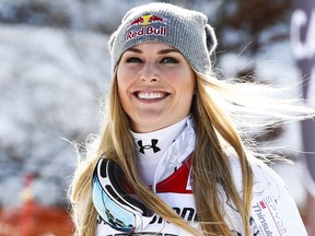 Lindsey Vonn smiles after competing in the women’s World Cup downhill in Garmisch Partenkirchen, Germany, Saturday, Feb. 6, 2016. (AP Photo/Giovanni Auletta)