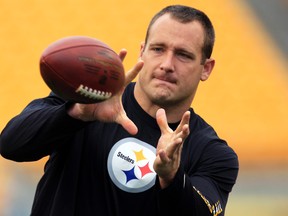 In this file photo from Oct. 7, 2012,  Pittsburgh Steelers tight end Heath Miller (83) warms up before a game against the Philadelphia Eagles in Pittsburgh. (AP Photo/Gene J. Puskar, File)