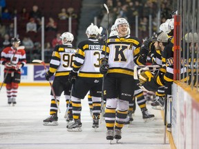 Kingston Frontenacs' Lawson Crouse is all smiles after scoring in the first period of Ontario Hockey League action versus the Ottawa 67's at TD Place in Ottawa on Friday night. (Wayne Cuddington/Postmedia Network)