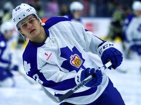 Marlies’ William Nylander warms up before taking on the Wilkes-Barre/Scranton Penguins at the Ricoh Coliseum last night. (Dave Abel/Toronto Sun)