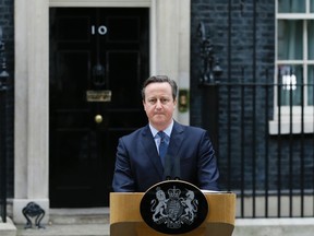 Britain's Prime Minister David Cameron delivers a statement in Downing Street in London, on Feb. 20, 2016. Cameron said Saturday a historic referendum on whether to stay in the European Union will be held on June 23. (AP Photo/Kirsty Wigglesworth)
