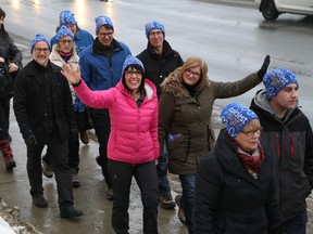 About 300 people participated in the annual Coldest Night of the Year walk in downtown Sudbury, Ont. on Saturday February 20, 2016. The fundraiser, which raised more than $53,000, was held to support the Samaritan Centre and to raise awareness of homelessness and poverty in Greater Sudbury. The walk is a national event held in 80 cities across Canada. John Lappa/Sudbury Star/Postmedia Network