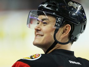 Calgary Flames forward Jiri Hudler during the pre-game skate before a game against the Toronto Maple Leafs in Calgary on Feb. 9, 2016. (Al Charest/Postmedia)