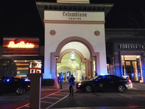 Authorities in South Carolina respond to reports of shots fired at the  the Columbiana Centre mall in the suburbs outside Columbia. The mall is about a dozen miles outside the capital city’s downtown, where three of the six remaining Republican presidential candidates were holding primary-watch parties on Saturday night.  (AP Photo/Jeffrey Collins)