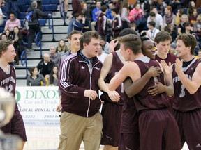 The Frontenac Falcons defeated the Holy Cross Crusaders 51-46 to win the Kingston Area Secondary Schools Athletic Association senior boys basketball finals at the Queen's University Athletic and Recreation Centre in Kingston, Ont. on Sunday February 21, 2016. Steph Crosier/Kingston Whig-Standard/Postmedia Network