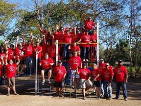 Volunteers, including Edmontonians Stacey Brotzel, Thomas Lukaszuk and members of the Castle Downs Recreation Society celebrate the completion of a playground they built for children in Nicaragua.