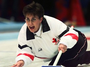 Canadian skip Sandra Schmirler screams instructions after throwing a rock at the preliminary rounds of the women's curling event at the Winter Games in Karuizawa, Japan, in 1998.