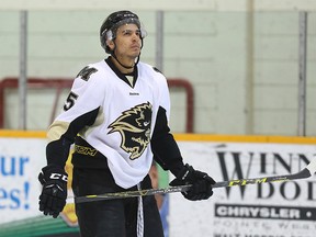 University of Manitoba Bisons forward Shaq Merasty reacts late in a 6-1 loss to the University of Calgary Dinos during Game 3 of the Canada West best-of-three quarterfinal series at the Wayne Fleming Arena in Winnipeg on Sun., Feb. 21, 2016. Kevin King/Winnipeg Sun/Postmedia Network