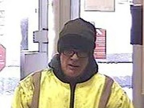 Security camera image of man involved in a bank robbery on Jan. 19, 2016 near Kingston Rd. and Morningside Ave. (Supplied photo/Toronto Police)