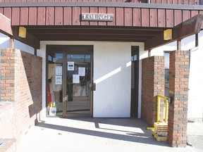 The front door to the Vulcan Legion was damaged last Thursday when unknown suspects gained entry to the building. Derek Wilkinson Vulcan Advocate