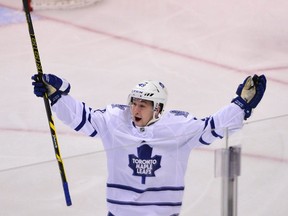 Brendan Leipsic celebrates his goal against Vancouver on Feb. 13, 2016 (Anne-Marie Sorvin-USA TODAY Sports)