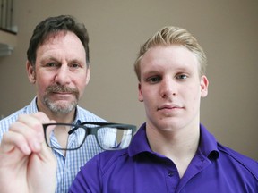 Glasses will not help Robert Henri (L) and his son, Patrick Henri, for they both suffer from Keratonconus disease. Robert Henri had a cornea transplant to prevent him from going blind, which was covered by OHIP at the cost of tens of thousands of dollars. Patrick can get a corrective procedure for a fraction of the cost, but OHIP will not cover it. (Veronica Henri/Toronto Sun)