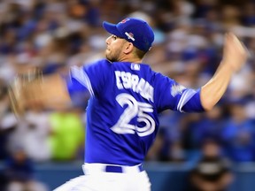 Marco Estrada of the Toronto Blue Jays pitches in the eighth inning against the Kansas City Royals during Game 5 of the American League Championship Series at Rogers Centre in Toronto on Oct. 21, 2015. (Harry How/Getty Images/AFP)