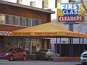 The owner of this dry cleaner, First Class Cleaners, will serve a four-month jail term in the community for a regulatory offence for using dangerous chemicals in Edmonton, February 24, 2016.